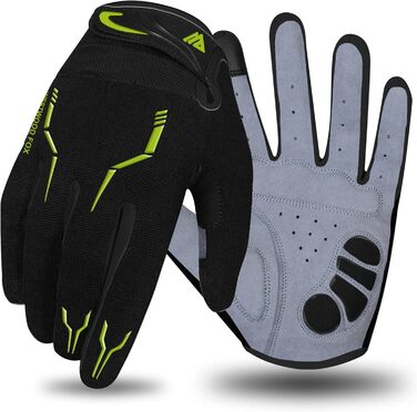 Велосипедні рукавички WestWood Fox WFX з повним пальцем для MTB, шосе та трейлу, сенсорний екран, посилені, антиковзаючі, чорно-неонові, XL для жінок та чоловіків