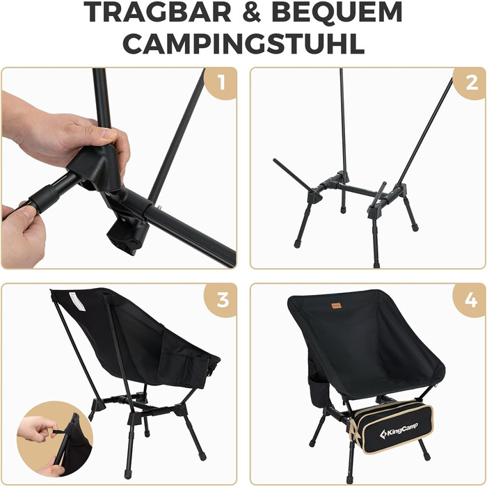 Стілець для кемпінгу KingCamp Ultraleicht складний з високою спинкою та регульованими ніжками, до 150 кг, компактний