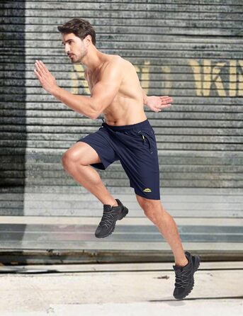 Шорти спортивні чоловічі MAGCOMSEN, дихаючі, легкі, для тренувань та прогулянок, з кишенями на блискавці (темно-синій, 36)