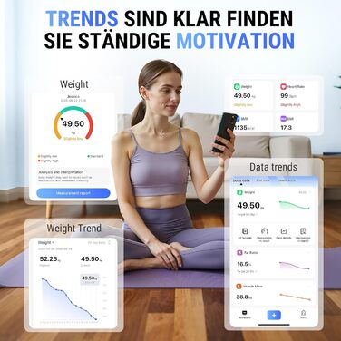 Вага для вимірювання жиру та м'язів ACCUWEIGHT з Bluetooth, аналіз тіла, вимірювання 17 показників, до 180 кг