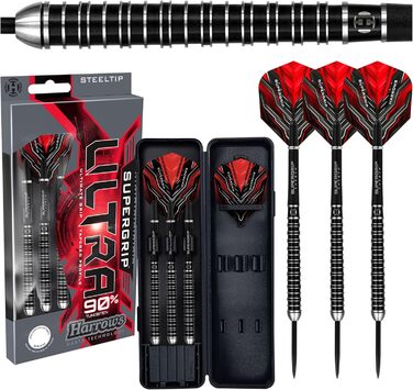 Дротики Harrows SUPERGRIP Ultra 90% вольфрам 26 г з карбоновими хвостовиками, оперенням та кейсом для подорожей