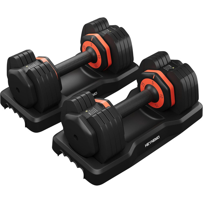 Регульовані гантелі Heynemo Double, 5-25 кг з антиковзною металевою ручкою для чоловіків та жінок, швидка зміна ваги з піддоном для домашнього спортзалу, фітнес, повне тренування тіла