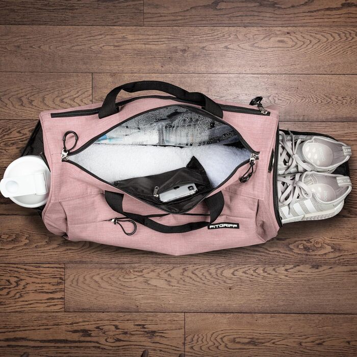 Спортивна сумка для залу та подорожей Fitgriff з відділенням для взуття та вологих речей, рожева, 48x26x25 см (S)
