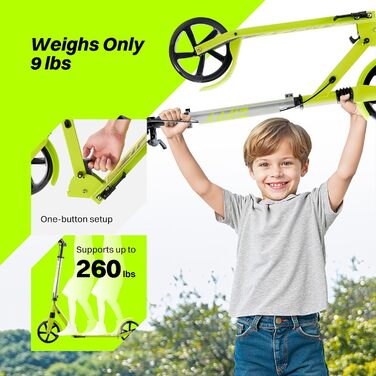 Тролелер ZIFFY для дітей та дорослих, 6-12 років, зелено-фіолетовий, діаметр коліс 200 мм, ABEC-9, амортизація, складаний алюмінієвий каркас, регульований кермо 79-106 см, ручне гальмо, вантажопідйомність 118 кг