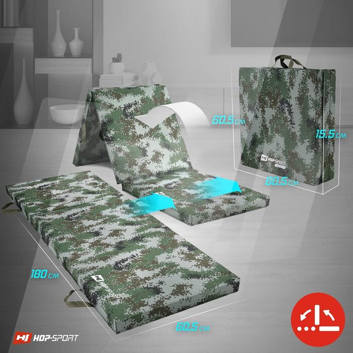 Складаний гімнастичний мат Hop-Sport 180x60x5 см, товщина 5 см, для фітнесу та дому з ручками, підлога, спортивний мат для тренувань
