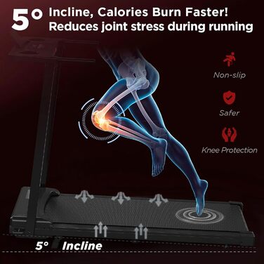 Складане бігове полотно для дому з нахилом 5°, портативне, 8 км/год, 2.5 PS, з ручками, LED-дисплей, тримач для напоїв, 2 в 1