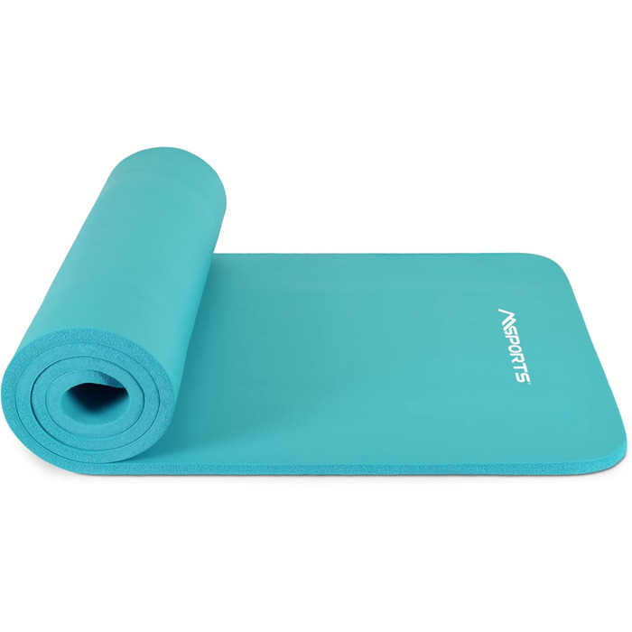 MSPORTS Килимок для гімнастики Studio 183 x 61 x 1,0/1,5 см | з плакатами вправ та ременем для перенесення | Шкіродружній, без фталатів, дуже м'який | Килимок для йоги (Турквіс, 183 x 61 x 1,5 см)