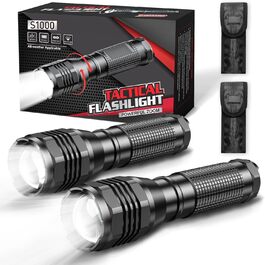LED ліхтарик Gearlite 4000 Lumen: 2 шт. в комплекті, водонепроникний, з зумом, для кемпінгу, туризму, екстрених ситуацій, з чохлом (3 режими)
