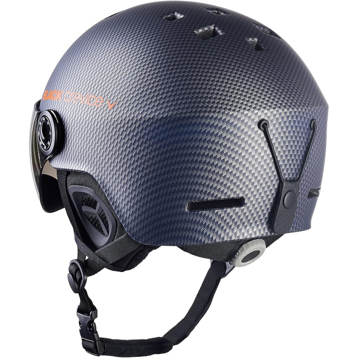 Шолом гірськолижний BLACK CREVICE Gstaad з візором (стиль пілота) | Полікарбонат, дихаючий, регульований | XS/S (51-54 см) | Carbon Navy/Orange