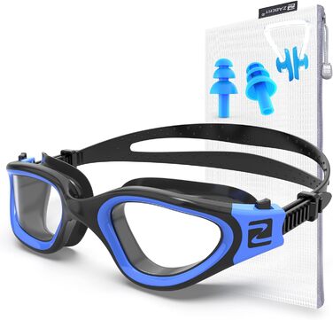 ZABERT W1 Плавальні окуляри для дорослих, антифог, UV-захист, водонепроникні, унісекс, чорні/сині з прозорими лінзами