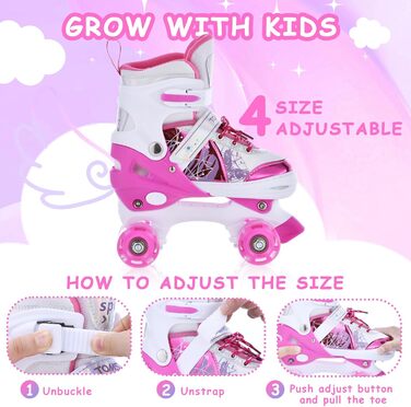 Роликові ковзани TOMSHOO для дівчаток, дитячі інлайни з LED-підсвічуванням, регульовані, для початківців, рожеві (XS, 26-29 EU)