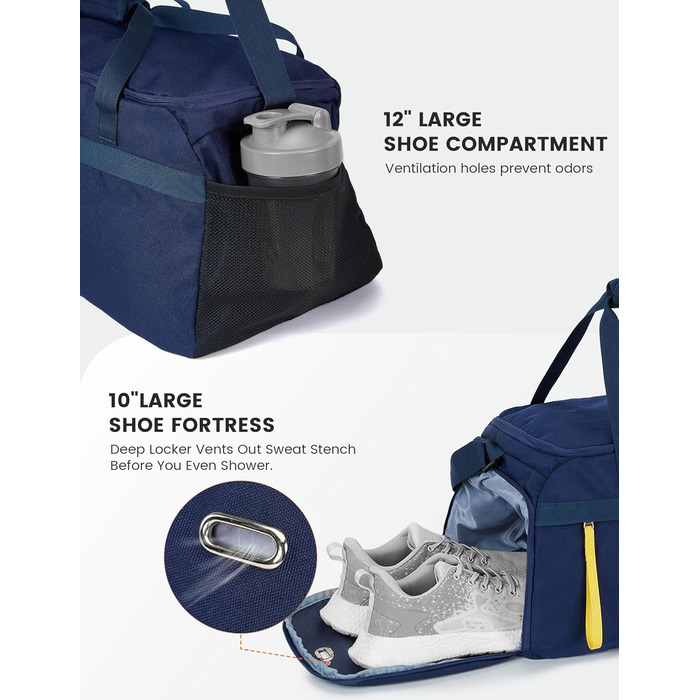 Спортивна сумка SKYSPER 35L з відділенням для взуття та мокрих речей - для фітнесу, спорту, подорожей (Блакитна)