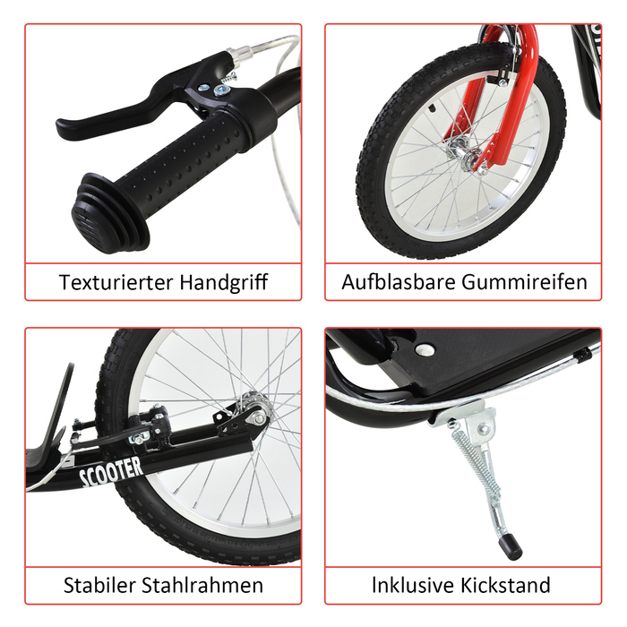 HOMCOM Скутер Самокат для дітей від 5 років Kick Scooter з пневматичною шиною та ручним гальмом, Міський скутер, Стабільний та безпечний, Синій | Аосом