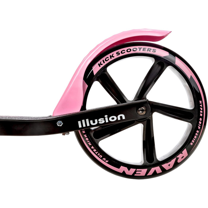 Дитячий та дорослий самокат RAVEN Illusion Pink з гальмом, регулюванням висоти, складний, з дзвіночком та тримачем для пляшки