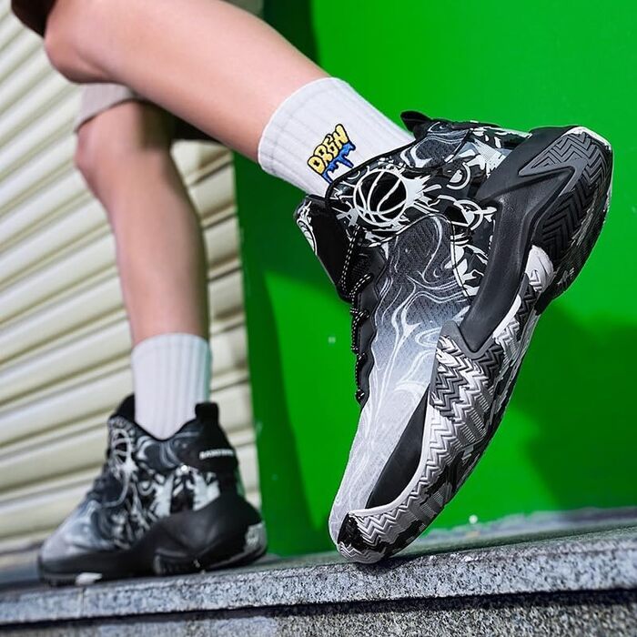 Чоловічі баскетбольні кросівки великих розмірів, високі, дихаючі, з антиковзаючою підошвою, зносостійкі, для відскоку, повсякденні, спортивні тренувальні черевики (43 EU, Чорний)