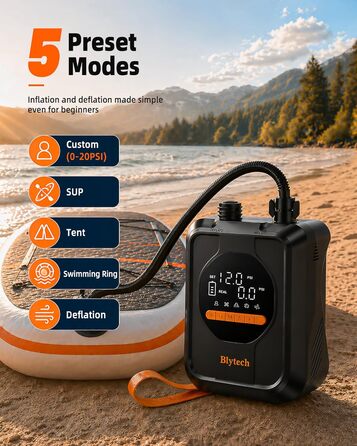 Насос електричний для SUP дошки 20 PSI з акумулятором 13500 mAh: портативний насос для SUP, каяка, човна, басейну та надувних виробів
