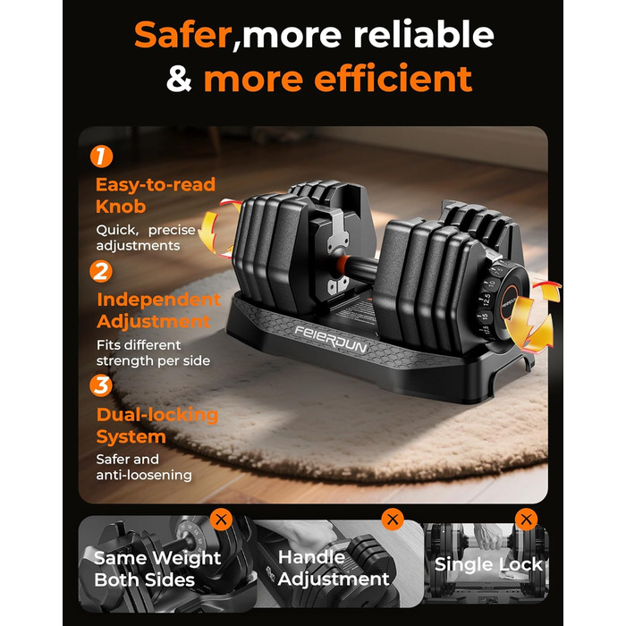 Набір гантелей FEIERDUN регульовані, 2.3 - 24 кг, 15 в 1, з антиковзними ручками та піддоном, для дому, фітнесу та силових тренувань, унісекс