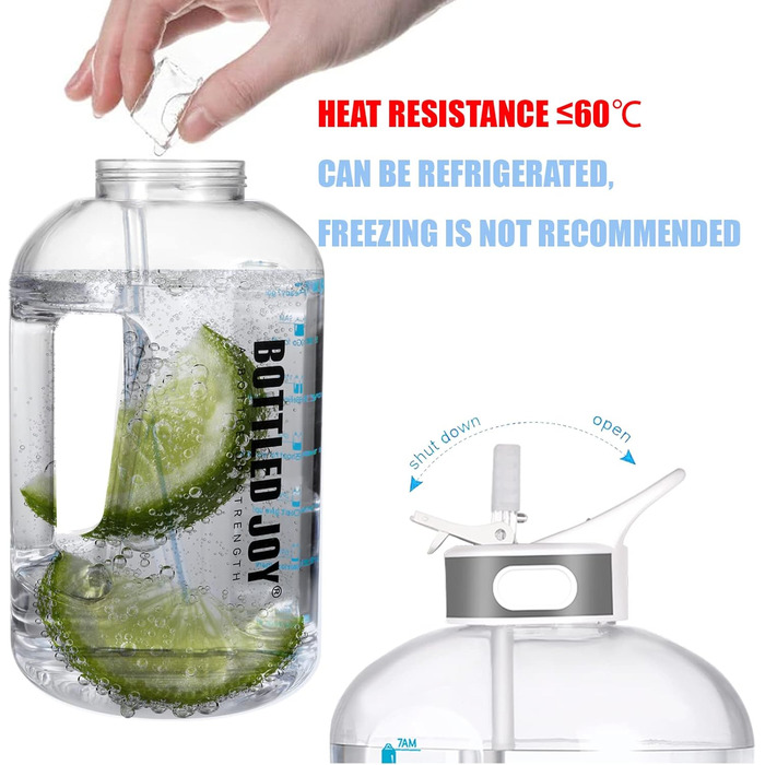 Пляшка для води Acxilexy 3.5 л з трубочкою, BPA-free, спортивна, з часовими мітками, герметична, пластикова, для фітнесу, офісу, дому, біла