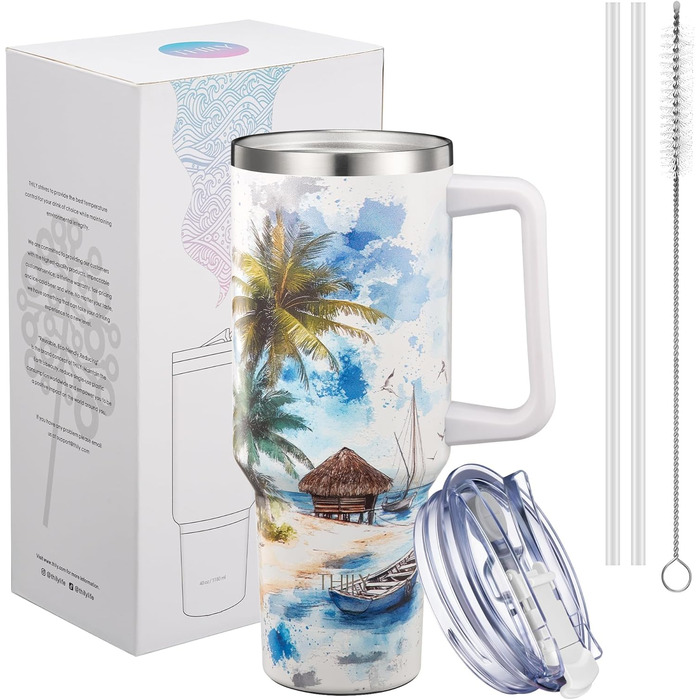 Фляга для води THILY з нержавіючої сталі з кришкою та трубочкою, 1.2 л, подвійні стінки, спортивна, широка горловина, зберігає холод/гаряче, колір Лаванда