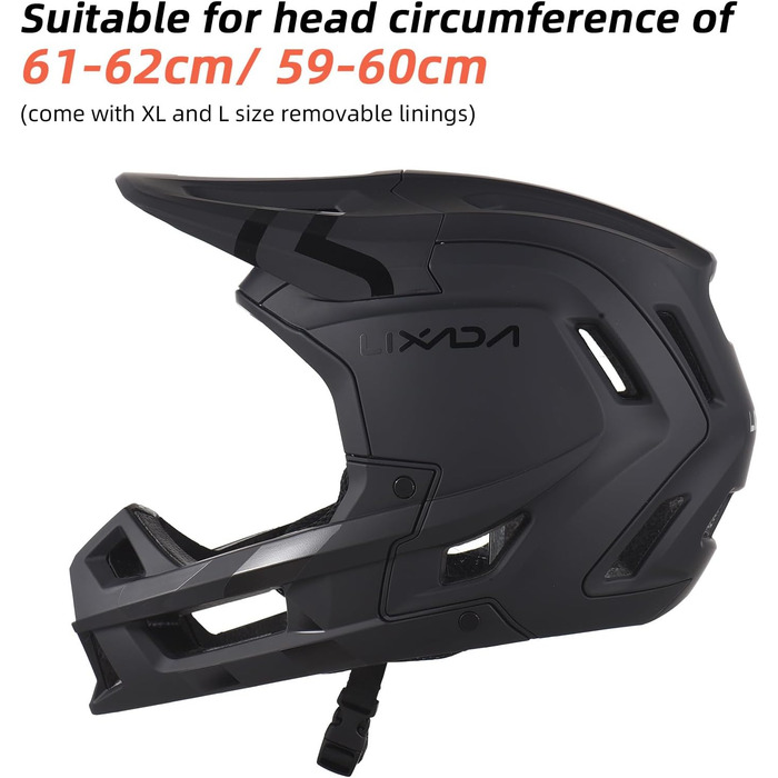 Велошолом Lixada MTB Full Face для гірського велосипеда, вентиляція, легкий, розмір L (59-62 см), чорний із золотом