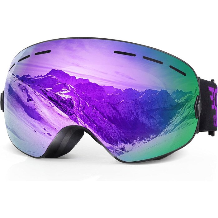 Сноубордична маска EXP VISION для чоловіків і жінок, 100% UV400, антифог, сферична лінза, для окулярів, універсальний розмір, колір Grapes