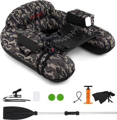 COSTWAY Belly Boot - надувне рибальське сидіння для лову риби, зелений (камуфляж)