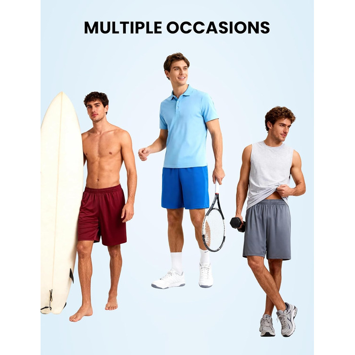 Чоловічі спортивні шорти 5 шт. з кишенями та еластичним поясом, швидковисихаючі, XL, чорний, графітовий, темно-синій, місячний сірий