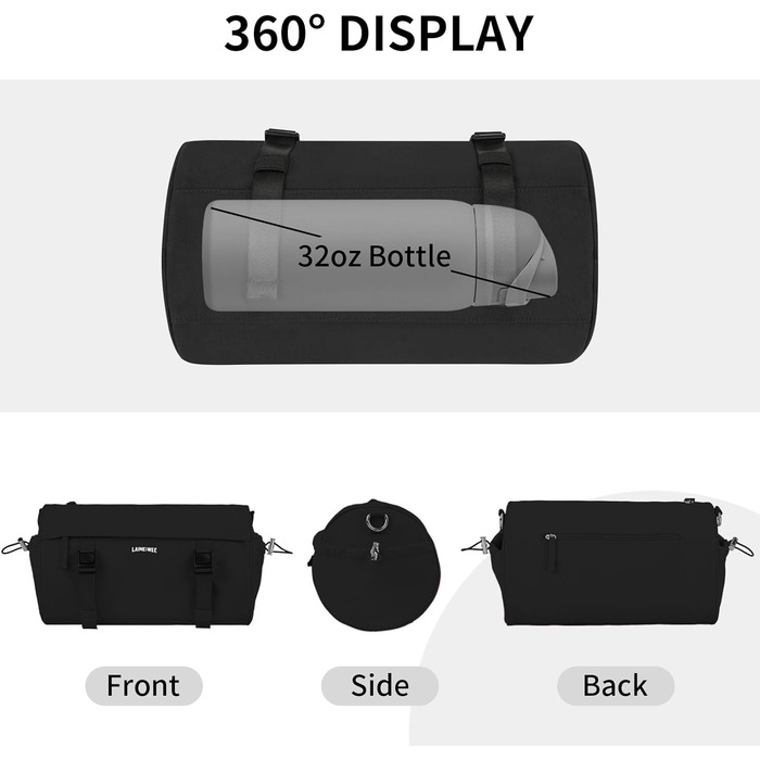 Спортивна сумка 11Л для фітнесу та йоги, водонепроникна сумка для тренувань з відділенням для мокрих речей та ременем для килимка, компактна дорожня сумка-вікенд для залу, басейну та сауни (Чорна)