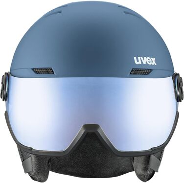 Гірськолижний шолом uvex Wanted Visor для жінок і чоловіків, міцний, з візором, синій матовий, розмір 59-61 см