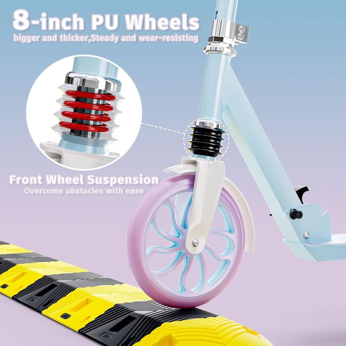 Дитячий трюковий самокат PHOEROS для дітей 6-12 років, підлітків та дорослих. Легкий міський самокат з алюмінію з великими колесами 200 мм, складний, 3-рівнева регулювання висоти, амортизація. (Blue)