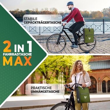 Велосипедна сумка 2-в-1 для багажника, 100% водонепроникна, 25 л, оливкова, карбон, універсальна для велосипедного багажника