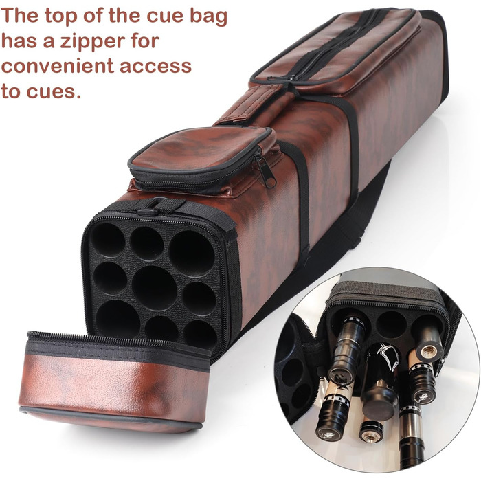 Чохол для більярдних київ: на 3 батти та 6 шесток, з екошкіри, жорсткий, коричневий