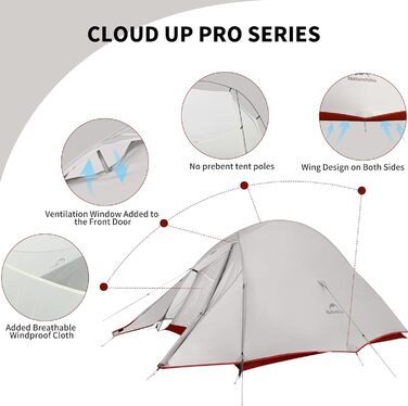 Намет Naturehike Cloud Up Pro 1-місний, легкий, водонепроникний, для кемпінгу та трекінгу, сірий, 20D