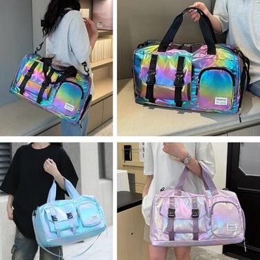 Спортивна сумка для фітнесу та подорожей для жінок і чоловіків з відділенням для взуття та вологих речей, універсальна сумка для залу та плавання + набір наклейок-літер Chenille (26 шт, сині)