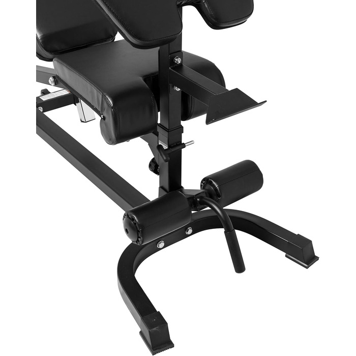 Мультифункціональна лава для жиму GORILLA SPORTS®, 13-рівнева регулювання, 151x63x114 см, зі стійкою для біцепса і фіксатором для ніг, сталева, чорна – тренувальна, універсальна, для фітнесу, жиму лежачи