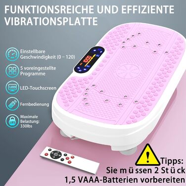 Вібраційна платформа для дому - ротаційна платформа з 120 рівнями та 5 режимами, з еластичними стрічками та пультом дистанційного керування, для спалювання жиру, нарощування м'язів та формування фігури, ідеальна для дому, домашнього спортзалу (Рожева)