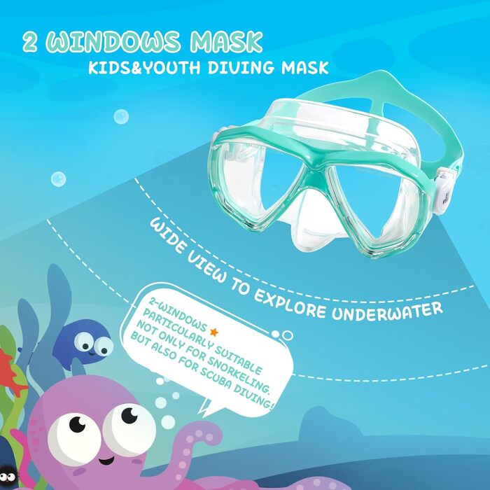Дитячі окуляри для плавання Kinder Taucherbrille 180° Anti-Fog. Маска для снорклінгу з загартованим склом та захистом носа для хлопчиків та дівчаток 4-15 років