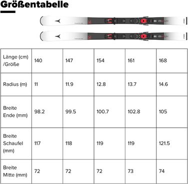 Лижі ATOMIC REDSTER SC для жінок та чоловіків | Високоякісні лижі з технологією TI Stabilizer | Densolite Core, білий/чорний, 154 см