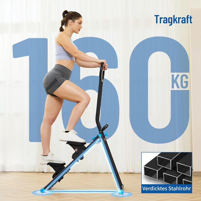 Вертикальний тренажер HXD-ERGO для кардіотренувань, степер з LCD-дисплеєм, регульовані ручки, складний, для дому та фітнес-клубу (Чорно-синій)