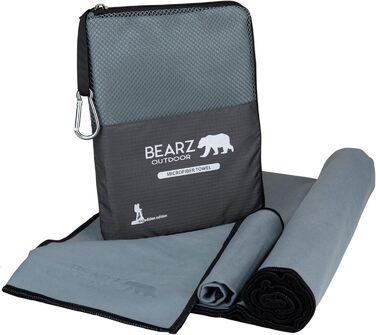 Набір рушників BEARZ Outdoor з мікрофібри (120x60см + маленьке рушник для обличчя) - легкі пляжні, спортивні та туристичні рушники, швидковисихаючі, для кемпінгу та фітнесу, блакитний (космічний сірий)