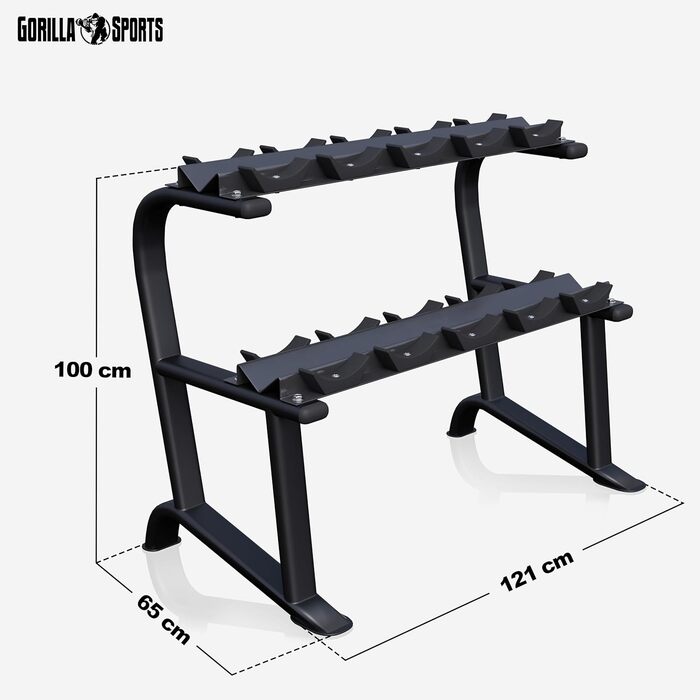 Стійка для гантелей GORILLA SPORTS, 2-рівнева, 121x65x100 см, до 250 кг, сталева, підставка для гантелей, органайзер для гантелей