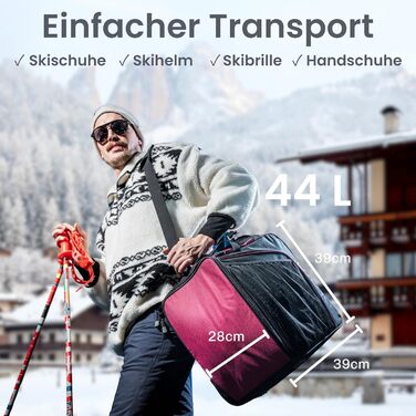 Сноуборд-сумка Otaro, регульована довжина 140–180 см, водонепроникна та з підкладкою. Також підходить для вейкборду, лиж. Для 2 пар лиж/сноуборду (червона). Сумка для сноуборду + чохол для черевиків