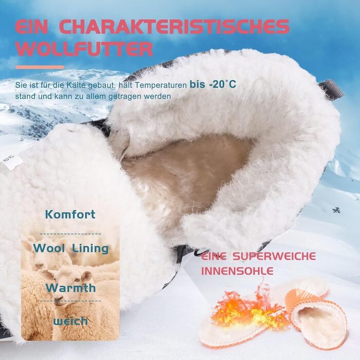 Зимові черевики VisionReast для чоловіків та жінок, утеплені, непромокаючі, трекінгові, для походів, з антиковзкою підошвою, на липучці (37 EU, Чорний)