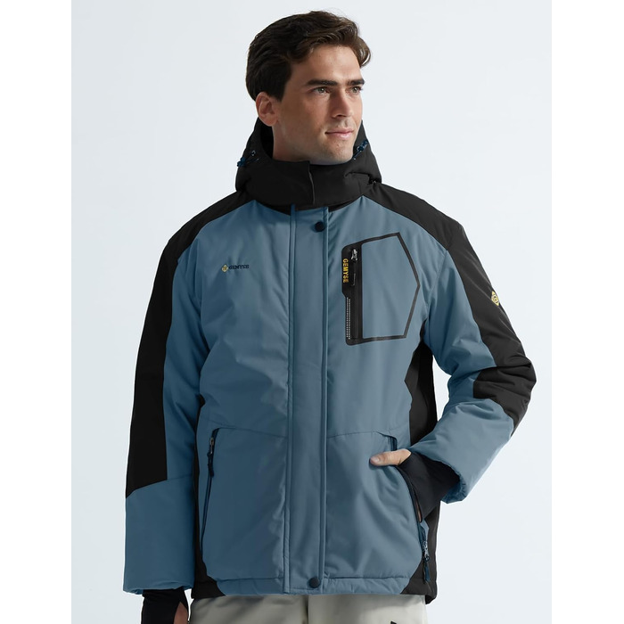 Чоловіча водонепроникна лижна куртка GEMYSE з флісовою підкладкою, вітрозахисна, зимова куртка з капюшоном (S, чорний/сірий)