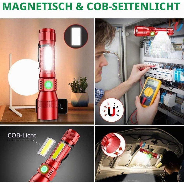 Ліхтарик LED Karrong з USB-зарядкою та магнітом, ультрафіолетовий UV-ліхтарик 395нм, 7 режимів світла (включаючи червоне), акумуляторний набір для кемпінгу та походів, червоний, 2 шт.