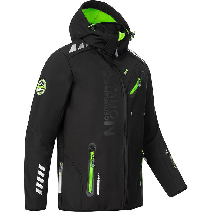 Чоловіча куртка Softshell Geographical Norway Outdoor — водовідштовхуюча функціональна куртка з шапкою-біні Urbandreamz, чорна, розмір L