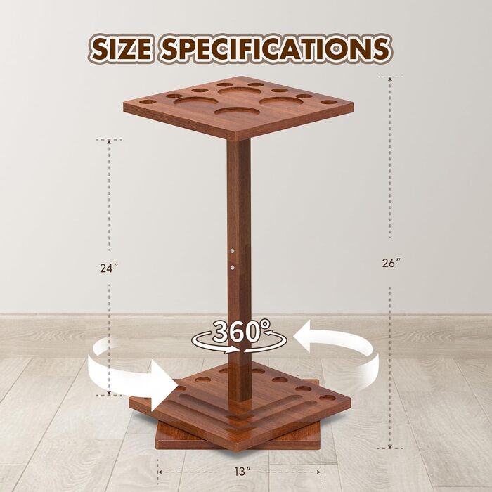 Підставка для кия для більяру, 360° обертання, стійка для кия, полиця для 8 київ, міцна дерев'яна підставка для більярдного аксесуару