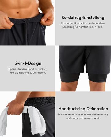 Шорти чоловічі Niksa 2er Pack 2-в-1, спортивні, швидковисихаючі, дихаючі, з кишенею для телефону, чорні, розмір XL