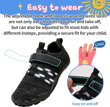 MIFAWA дитячі шкарпетки-кросівки (барфут) для хлопчиків та дівчаток, широка передня частина, Zero-Drop, аквашузи, плавальні тапки, розмір 26-37, чорний