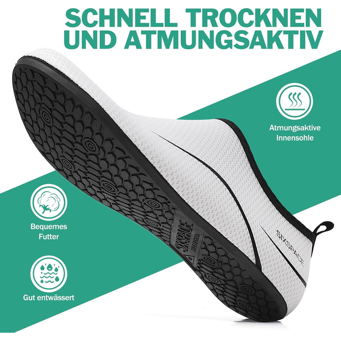 Чоловічі та жіночі аквашузи Sixspace для плавання, серфінгу, йоги. Швидко сохнуть, дихають, білі (35 EU)